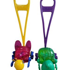 2 1991 Steven Mfg Co Push Light Up Frog and Snail Toys READ DESCRIPTION